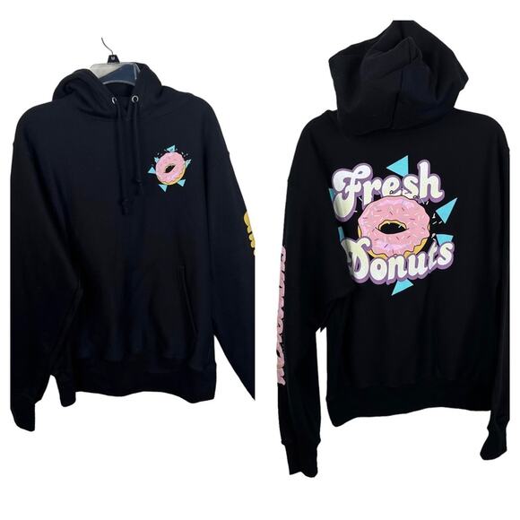 NWT Champion Men's Size M Reverse Weave Black Fresh Donuts Pullover Hoodie - Picture 1 of 12